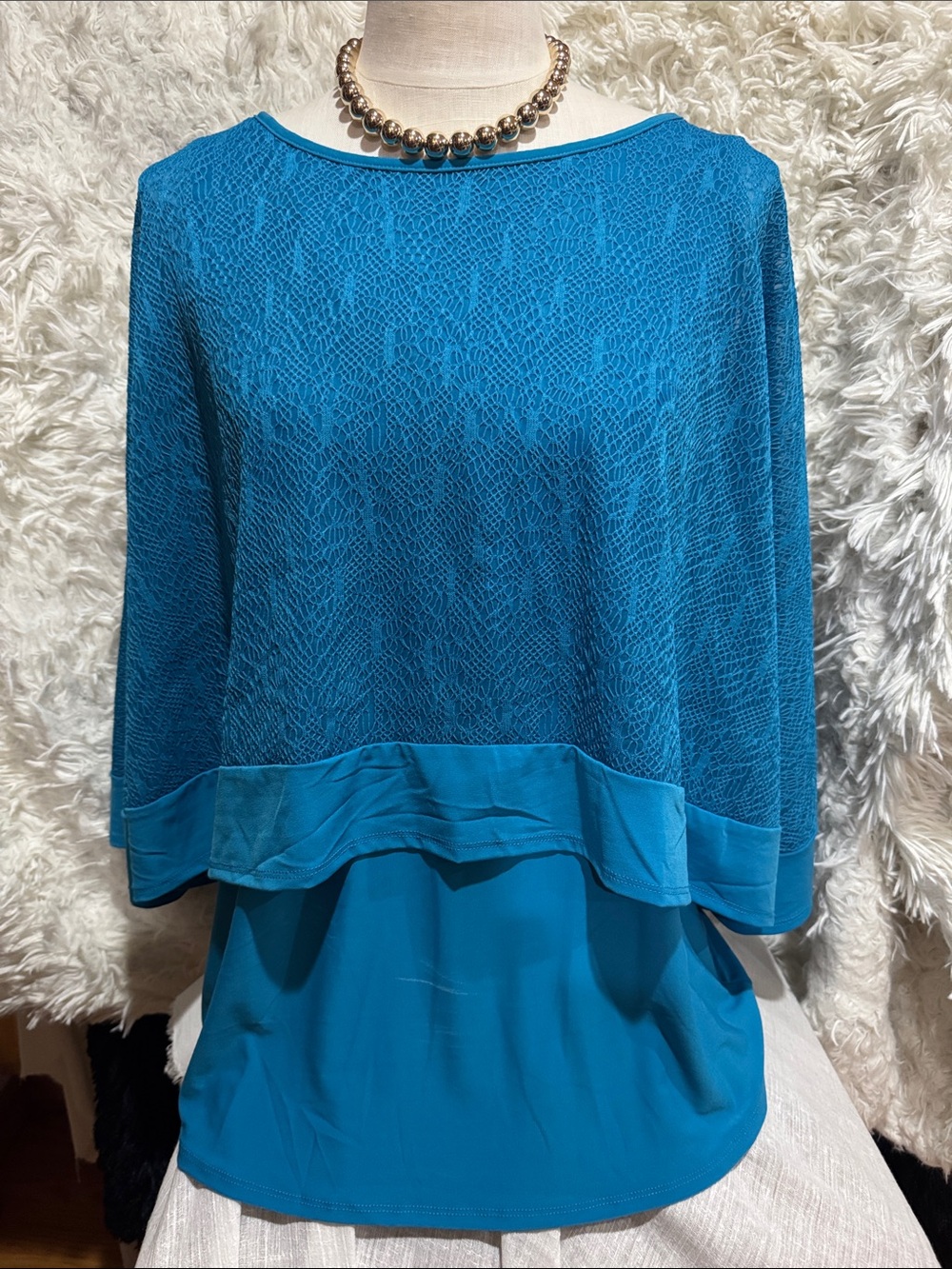 Anthony Women's cape Layered Top - Teal Blue